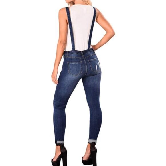 New Women's Stretch Denim Skinny Jumpsuit Overalls - Adjustable Fit - Picture 4 of 5